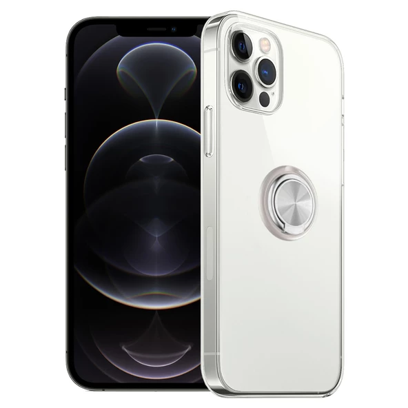 FitCase iPhone 12 / 12 Pro Kılıf Gross Ring Şeffaf Arka Kapak - 4