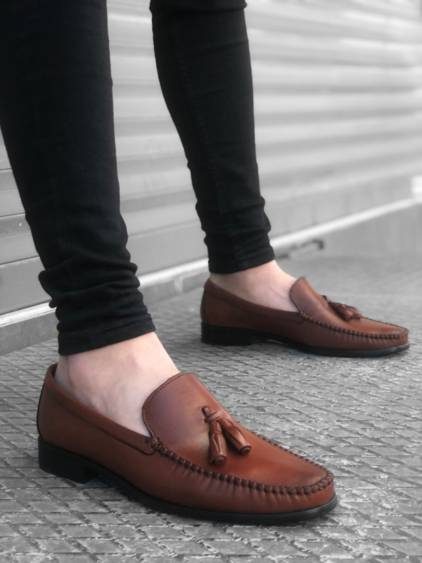 İçi Dışı Hakiki Deri Taba Püsküllü Loefer Klasik Erkek Ayakkabı