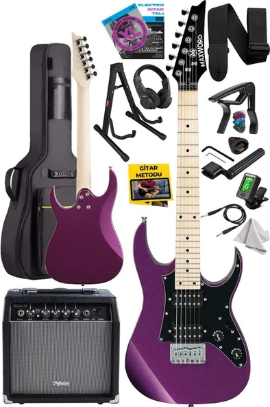 Maxword DE-150PU-35AMP Maple Klavye HH Yüksek Kaliteli 35W Amfili Elektro Gitar Seti - Resim 2