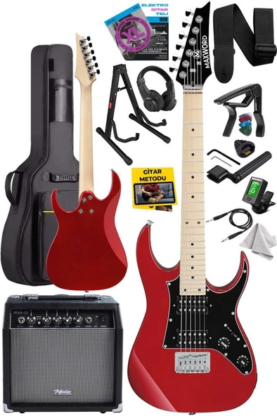 Maxword DE-150RD-35AMP Maple Klavye HH Yüksek Kaliteli 35W Amfili Elektro Gitar Seti - Resim 2