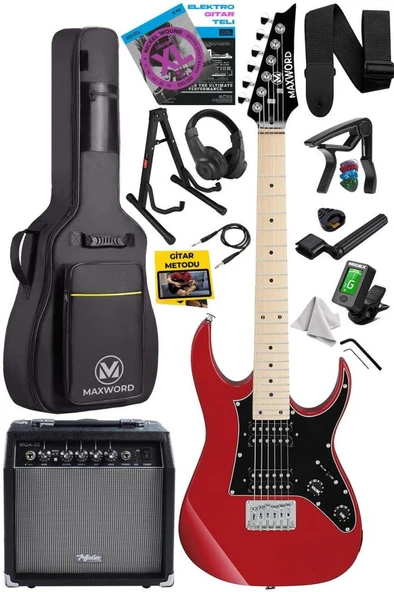 Maxword DE-150RD-35AMP Maple Klavye HH Yüksek Kaliteli 35W Amfili Elektro Gitar Seti ürün görseli 1