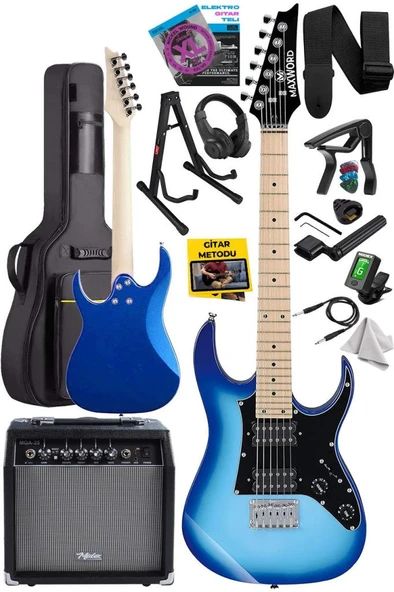 Maxword DE-150BL-35AMP Maple Klavye HH Yüksek Kaliteli 35W Amfili Elektro Gitar Seti - Resim 2