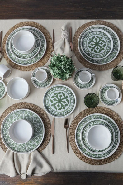 Keramika Timeless Green Stackable Yemek / Kahvaltı Takımı 20 Parça 4 Kişilik 21974-75 - Resim 2