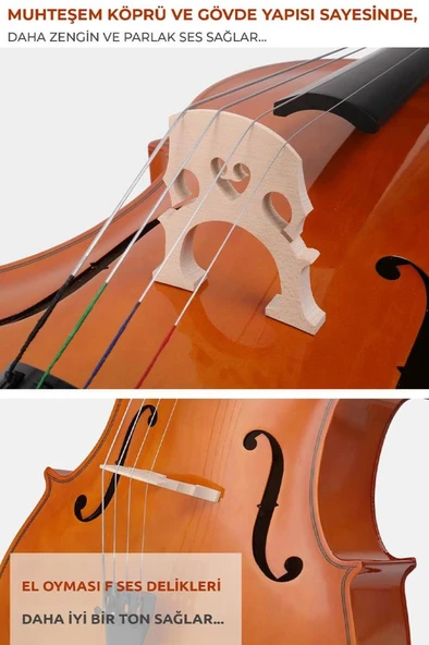 Midex MCL-250-PAK Yüksek Kaliteli Masif Ağaç Çello Viyolonsel Full Set - Resim 5