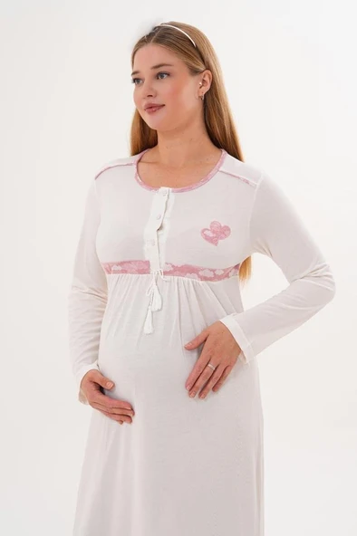 Mecit 6101 Bayan Hamile Lohusa Pembe Sabahlık Gecelik Takımı - Resim 9
