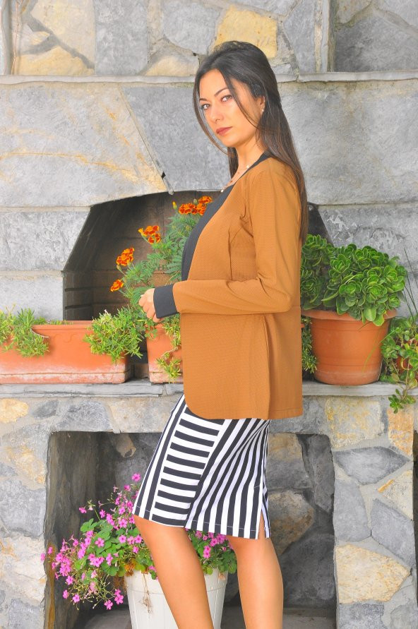 Yaka siyah hardal kadın ceket - 2