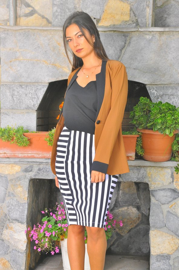 Yaka siyah hardal kadın ceket - 3