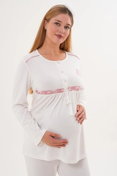 Mecit 6100 Bayan Hamile Lohusa Pembe Sabahlıklı Pijama Takım - Resim 10