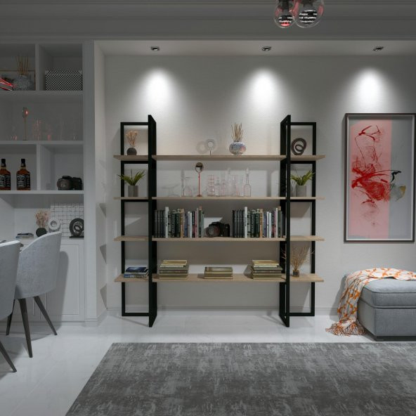 Dekoratif Ahşap Ve Metal Kitaplık Çok Amaçlı Raf