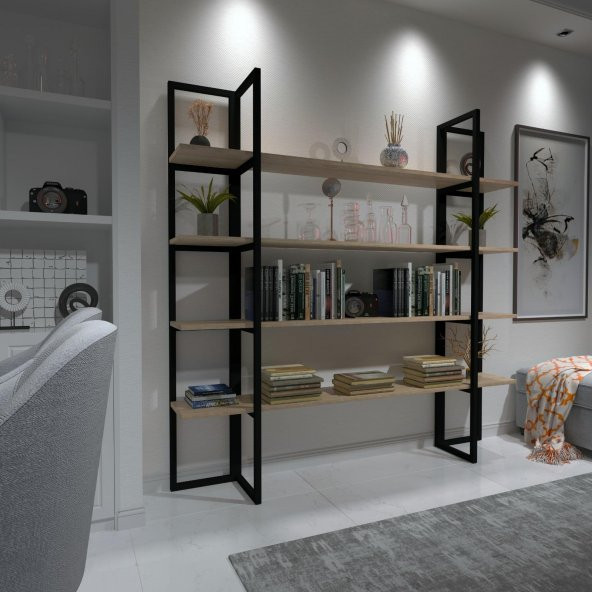 Dekoratif Ahşap Ve Metal Kitaplık Çok Amaçlı Raf - 3