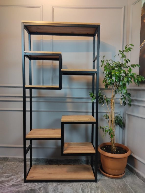 Dekoratif Ahşap Ve Metal Kitaplık Çok Amaçlı Raf Ev Ofis Kitaplık - 2