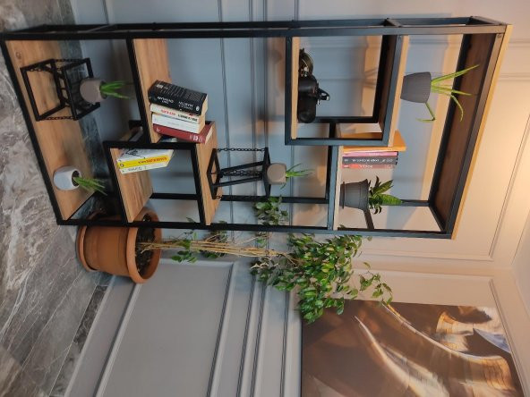 Dekoratif Ahşap Ve Metal Kitaplık Çok Amaçlı Raf Ev Ofis Kitaplık - 5