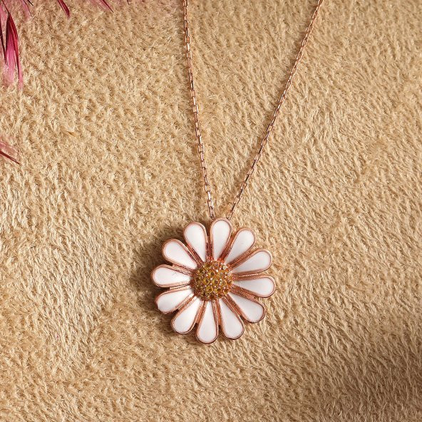 925 Ayar Gümüş Zirkon Taşlı Papatya Kolye - 2