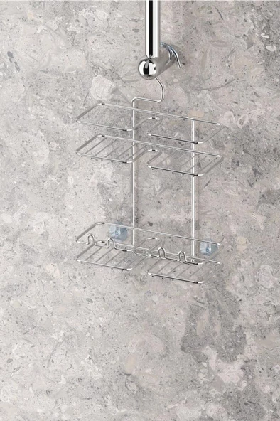 Geseus Duş Borusuna Asılabilir Kancalı Banyo Rafı Krom BK067 - 3