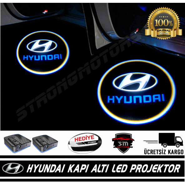 Hyundai Araçlar İçin Pilli Yapıştırmalı Kapı Altı Led Hayalet Logo - Markana Özel Sticker Hediye-