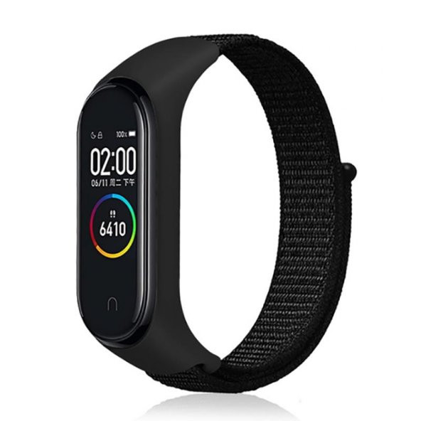 KNY Xiaomi Mi band 6 İçin Kumaş Desenli Çırtçırtlı Kordon-Kayış Siyah