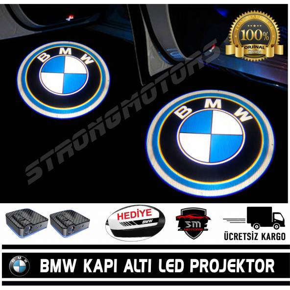 BMW Araçlar İçin Pilli Yapıştırmalı Kapı Altı Led Logo-Markana Özel Sticker Hediye-