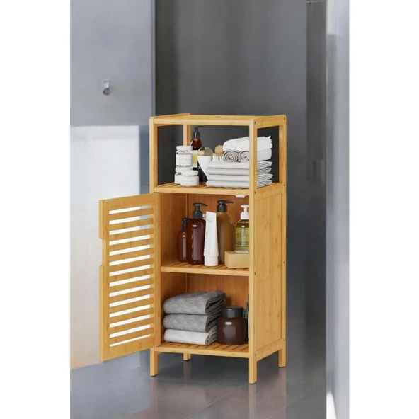 Digithome Bambu Tek Kapaklı 2 Raflı Çok Amaçlı Düzenleyici Organizer Dik Dolap JW-23090 - 3