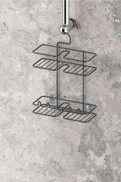 Geseus Duş Borusuna Asılabilir Kancalı Banyo Rafı Mat Siyah BK067-S - 3