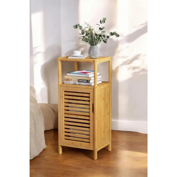 Digithome Bambu Tek Kapaklı 2 Raflı Çok Amaçlı Düzenleyici Organizer Dik Dolap JW-23090