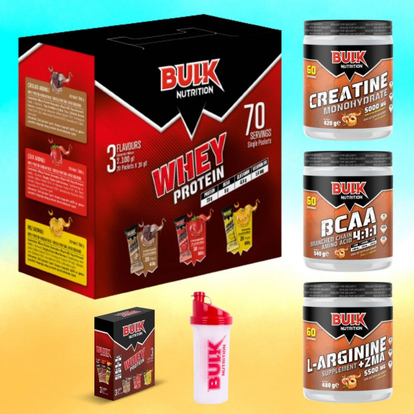 Bulk Nutrition Whey Protein Tozu 70 Şase - BCAA 60 Servis - Kreatin (Creatine ) 60 Servis - Arjinin (Arginine )+ ZMA 60 Servis