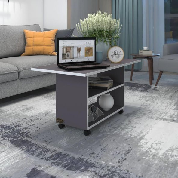 Kenzlife orta salon sehpası atina gri 075*090*50 tekerlekli yemek masası