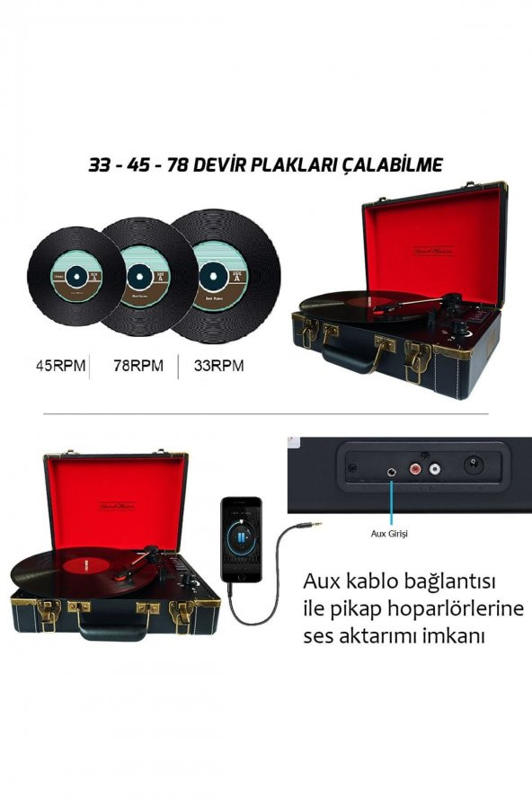 Record Master Vintage Bluetooth Özellikli Pikap Plak Çalar - Siyah - 3