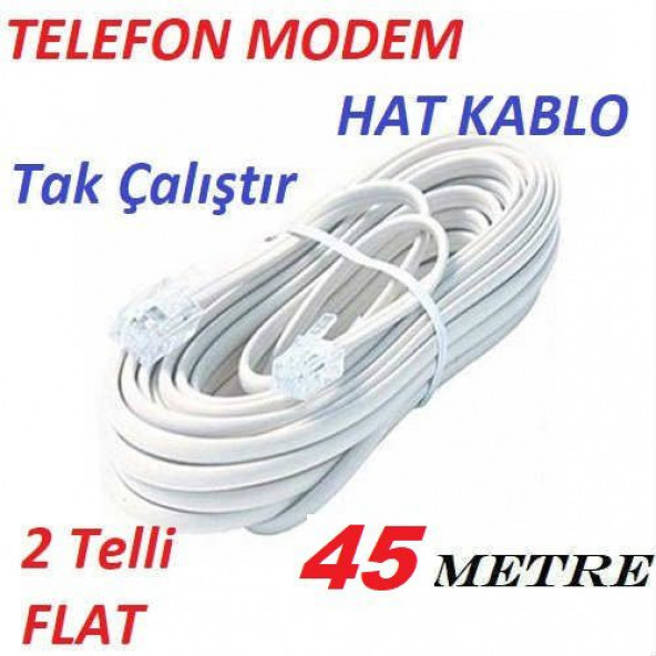 45 METRE ADSL MODEM TELEFON HAT KABLO 45 MT RJ 11 HAZIR UC JAKLI ARA KABLO ÜA