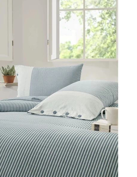 Özdilek Ranforce Çift Kişilik Nevresim Takımı-Natural Line Mavi - 3