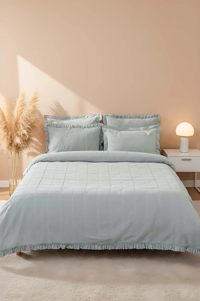 Rivaİstanbul Fiorella Mint Çift Kişilik Çarşaflı Yatak Örtüsü Takımı 6 Parça Uyku Seti ürün görseli 1