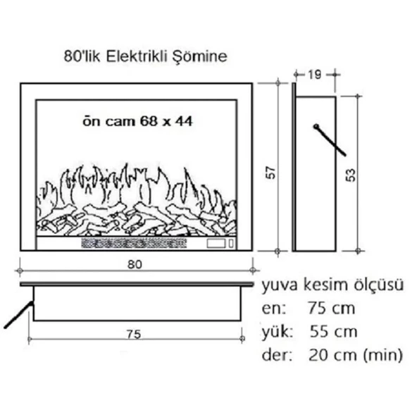 Alaz Efekt 1800W 80cm Bluetooth ve Ses Efektli Dekoratif Elektrlkli Şömine - 3