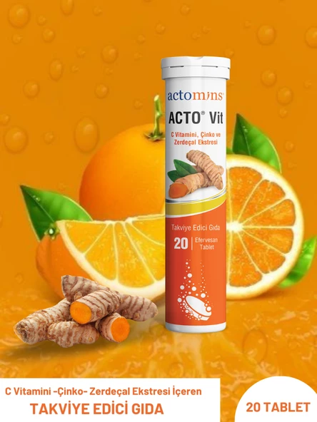 ACTO® Vit C Vitamini 20 Efervesan Tablet | Vitamin C, Çinko ve Zerdeçal İçeren Takviye Edici Gıda ürün görseli 1