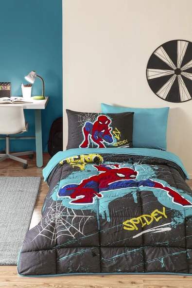 Özdilek Lastikli Çarşaflı Lisanslı Tek Kişilik Çocuk Uyku Seti-Spiderman Street Gri