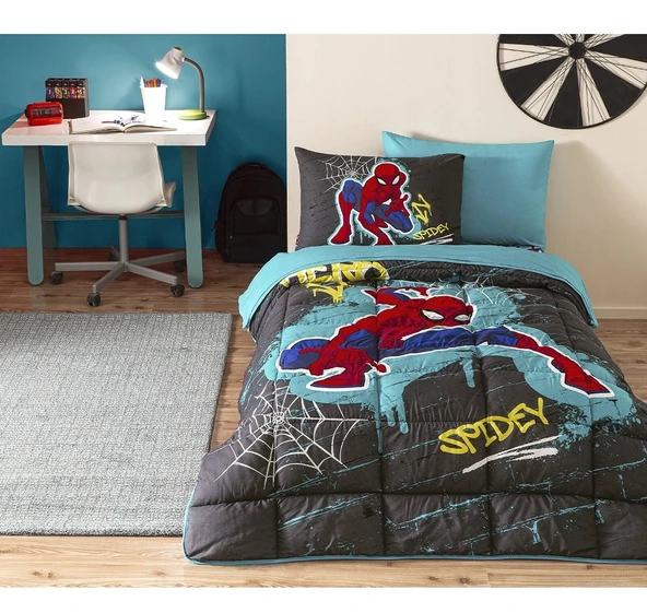 Özdilek Lastikli Çarşaflı Lisanslı Tek Kişilik Çocuk Uyku Seti-Spiderman Street Gri - 2