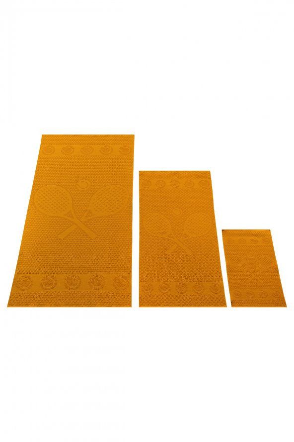 Textile Colors Raket Desenli Pamuk Banyo Havlu Seti 12 Adet, 4 Banyo havlusu, 4 El Havlusu, ve 4 Yüz Havlusu, -Style- Açık Kırmızı, Turuncu - 3