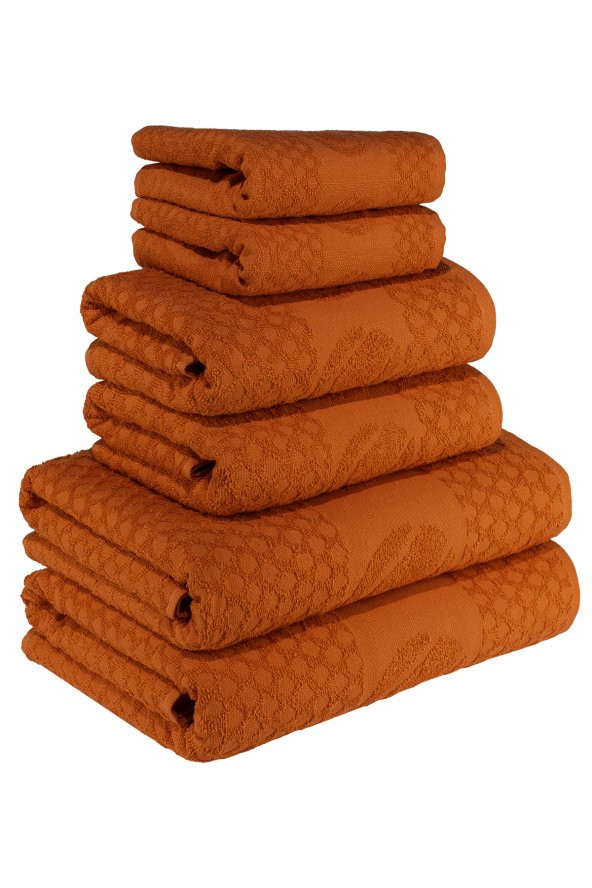 Textile Colors Raket Desenli Pamuk Banyo Havlu Seti 12 Adet, 4 Banyo havlusu, 4 El Havlusu, ve 4 Yüz Havlusu, -Style- Açık Kırmızı, Turuncu - 7
