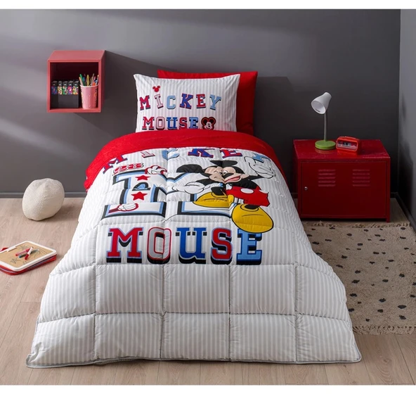Özdilek Lastikli Çarşaflı Lisanslı Tek Kişilik Çocuk Uyku Seti-Mickey Mouse Collage Gri - 2