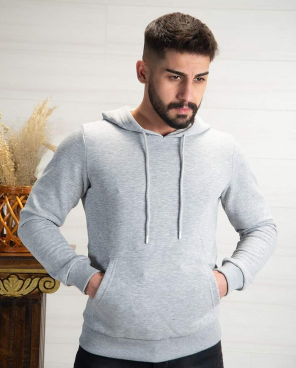 Erkek Basic Sweatshirt SlimFit Kapüşonlu 2512 Clothing 21002