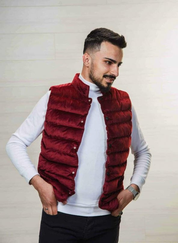 Erkek Kolsuz Şişme Yelek SlimFit Kadife Üstten Cepli Roletti 4000 - 4