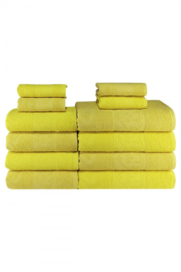 Ananas Desenli Pamuk Banyo Havlu Seti 12 Adet, 4 Banyo havlusu, 4 El Havlusu, ve 4 Yüz Havlusu, -Style- Açik Sari, Sari - Resim 2
