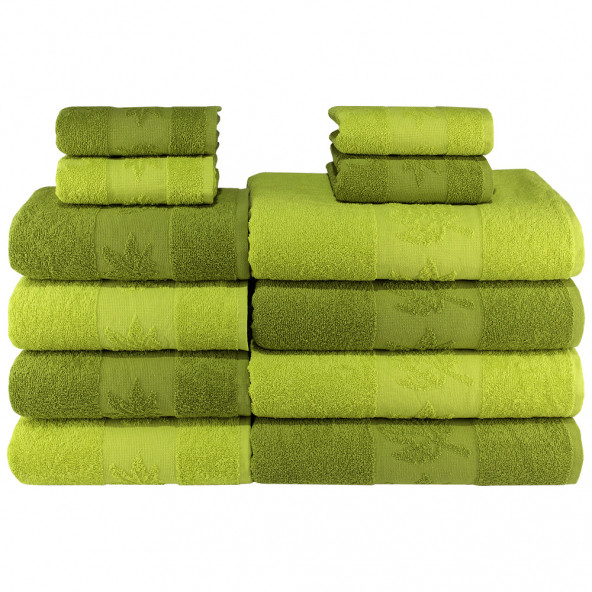 Yaprak 100% Pamuk Banyo Havlu Seti 12 Adet, 4 Banyo Havlusu, 4 El Havlusu, ve 4 Yüz Havlusu, -Comfort- Açık Lime,Lime - 2