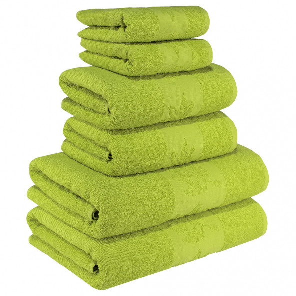 Yaprak 100% Pamuk Banyo Havlu Seti 12 Adet, 4 Banyo Havlusu, 4 El Havlusu, ve 4 Yüz Havlusu, -Comfort- Açık Lime,Lime - 4