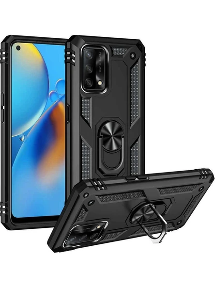 İphone 12 Uyumlu Tank Kılıf Ultra Koruma Yüzüklü Mıknatıslı Standlı Siyah ürün görseli 1