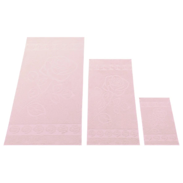 Gül Desenli 100 Pamuk Banyo Havlu Seti 12 Adet, -Comfort- Pembe, Narçiçeği, - Resim 2