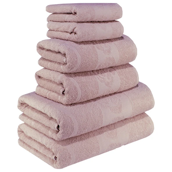 Gül Desenli 100 Pamuk Banyo Havlu Seti 12 Adet, -Comfort- Pembe, Narçiçeği, - Resim 6