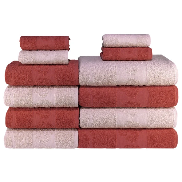 Gül Desenli 100 Pamuk Banyo Havlu Seti 12 Adet, -Comfort- Pembe, Narçiçeği, - Resim 8