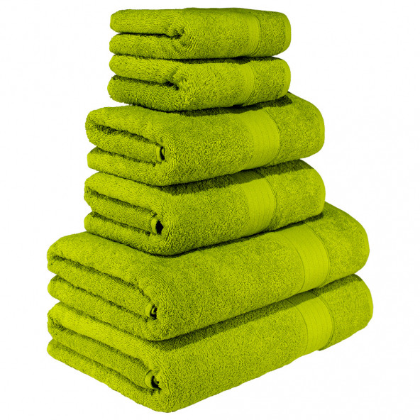 Textile Colors Bordür Desenli 100 Pamuk Banyo Havlu Seti 12 Adet, 4 Banyo Havlusu, 4 El Havlusu, ve 4 Yüz Havlusu, -Vision- Açık Yeşil, Yeşil - 4