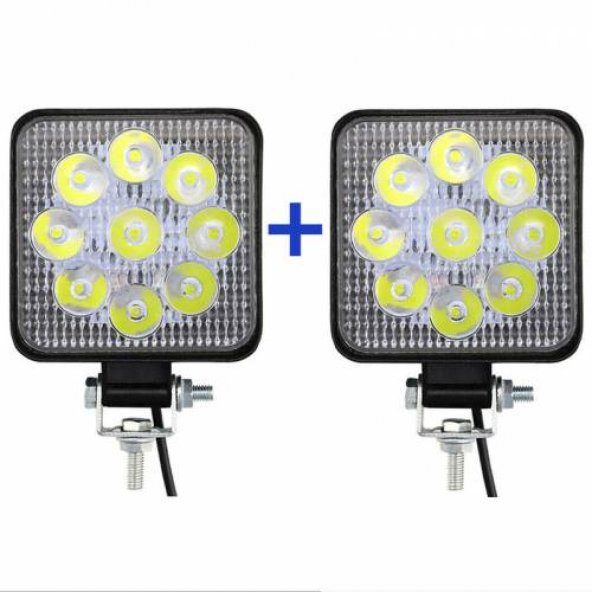 Çalışma Lambası 9 Led Kare 2 Adet 12v 24v çalışır - 1