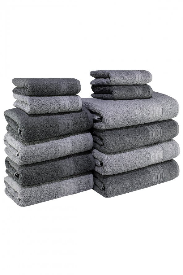 Textile Colors Bordür Desenli 100 Pamuk Banyo Havlu Seti 12 Adet, 4 Banyo Havlusu, 4 El Havlusu, ve 4 Yüz Havlusu, -Vision- Coolgri7, Coolgri11, - 1
