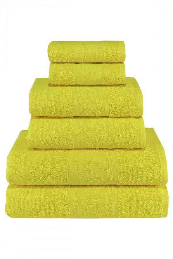 Ananas Desenli Pamuk Banyo Havlu Seti 6 Adet, 2 Banyo Havlusu, 2 El Havlusu, ve 2 Yüz Havlusu, -Style- Sarı, - 2